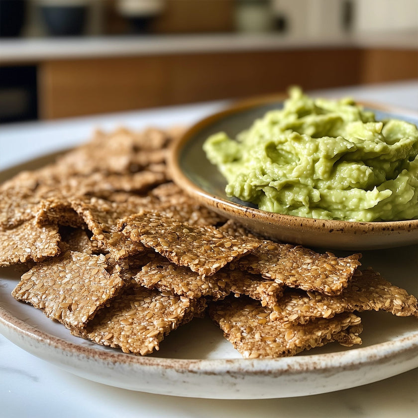 Cracker ai semi di lino con salsa all'avocado