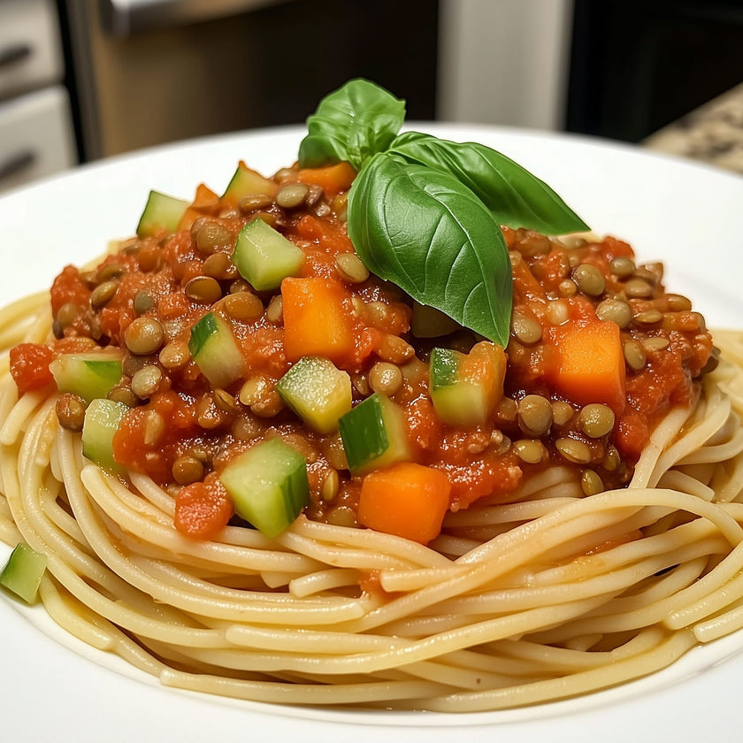 Spaghetti con ragù di lenticchie